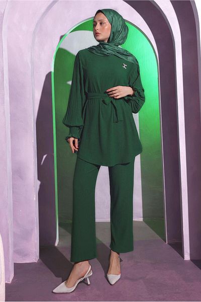 TRENDTESETTÜR Women's Green Emerald Brooch Set - Pants T 1704