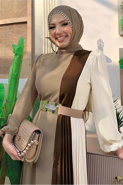 TRENDTESETTÜR Women's Three-Colored Mink Pleated Dress - T 2263