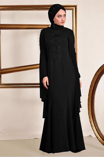 TRENDTESETTÜR Γυναικείο βραδινό φόρεμα με λεπτομέρειες με μαύρες χάντρες T 5512