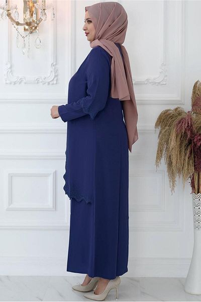 TRENDTESETTÜR ROCHIE DE SEARA PENTRU FEMEI ALBASTRU ÎNCHIS (Indigo) TĂIAT LASER CU IMPRIMARE PIATRA T 6321