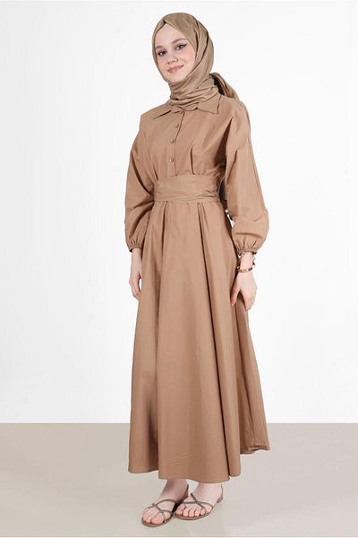 TRENDTESETTÜR Γυναικείο φόρεμα με κουμπιά καφέ (CAMEL) 09005
