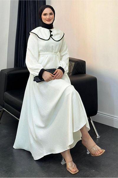 TRENDTESETTÜR Λευκό Φόρεμα Hijab - Ζώνη, Γυναικείο, T 8806