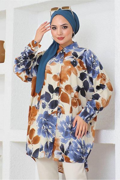 TRENDTESETTÜR Brown-Navy Cotton Testicle Tunic - T 3697