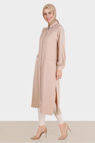 TRENDTESETTÜR Beige Stoned Women's Tunic - T 42866