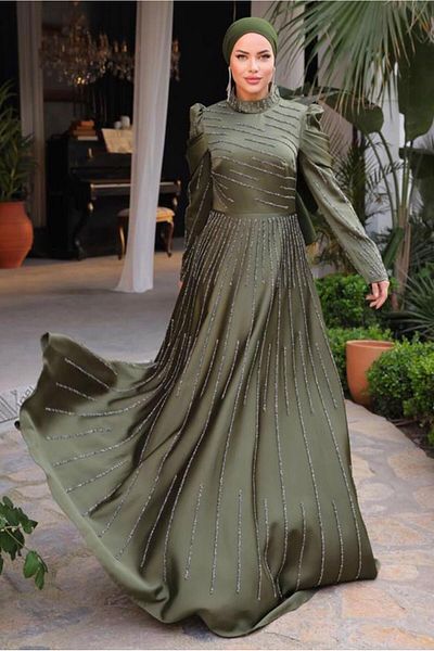 TRENDTESETTÜR Rochie de seară de damă din satin cu detalii de piatră - T 9854