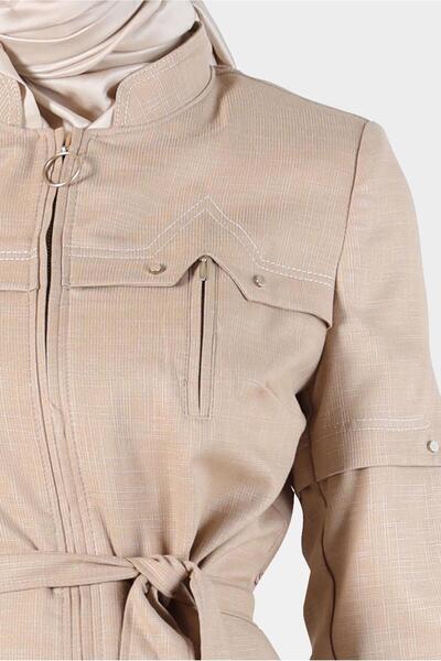 TRENDTESETTÜR CAMEL Brown Zippered Women's Overcoat - T 10602