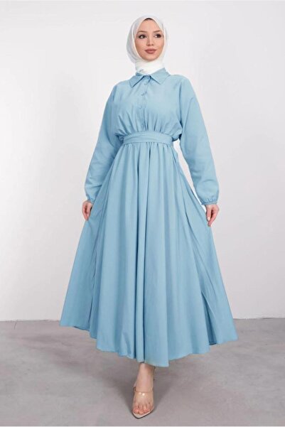 TRENDTESETTÜR فستان نسائي أزرق بحزام T 4135