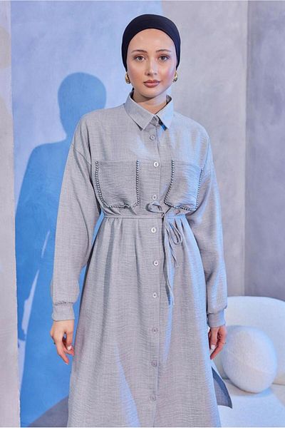 TRENDTESETTÜR Gray Linen Look Women's Set - With Trousers T 5304