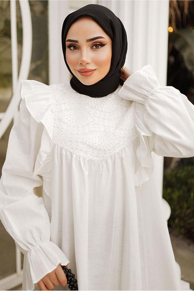 TRENDTESETTÜR WOMEN'S Ecru Ruffle Detailed TUNIC T 4402