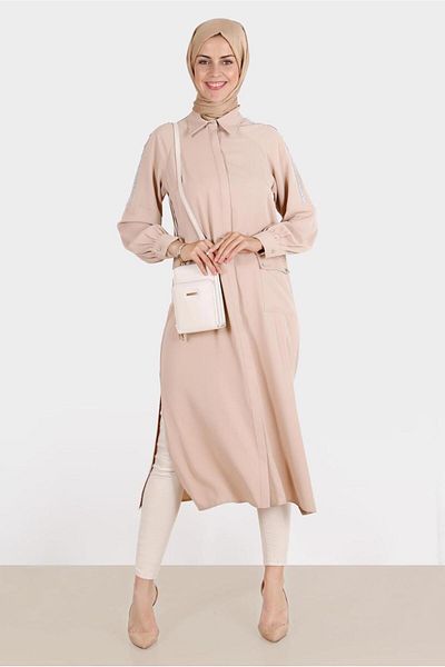 TRENDTESETTÜR Beige Stoned Women's Tunic - T 42866