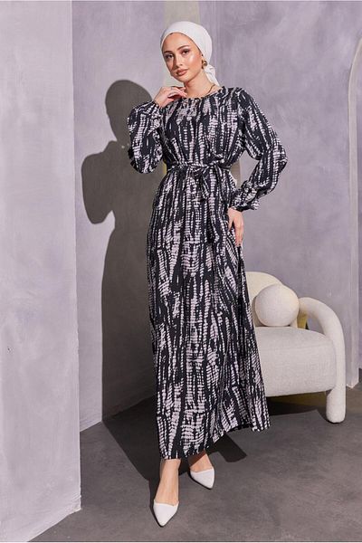 TRENDTESETTÜR Γυναικείο φόρεμα με μοτίβο μαύρης ζώνης - T 6993