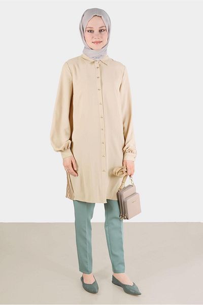 TRENDTESETTÜR Beige Tunic - Pleat Detailed, Women's, T 42520