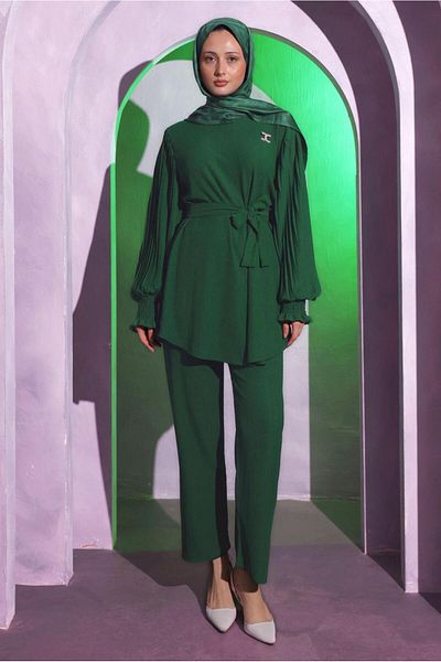 TRENDTESETTÜR Women's Green Emerald Brooch Set - Pants T 1704