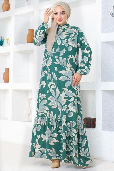 TRENDTESETTÜR Πράσινο Φόρεμα Βισκόζης Hijab - Μοτίβο Çağla T 3520
