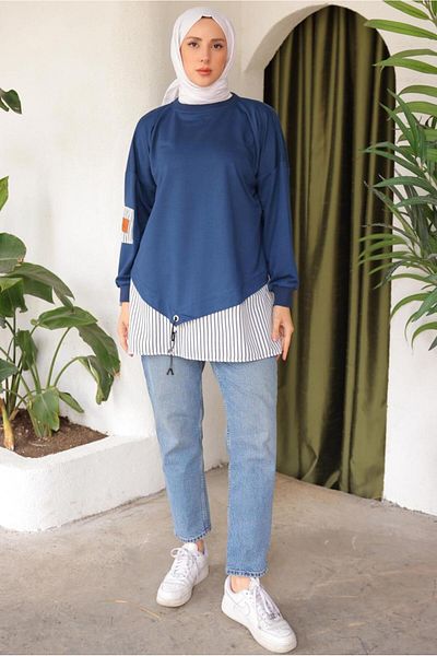 TRENDTESETTÜR WOMEN'S DARK BLUE STRIPED TUNIC T 7114