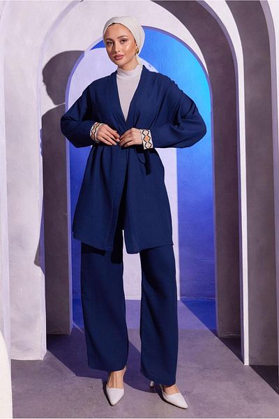 TRENDTESETTÜR Γυναικείο Σετ Ζώνης με Παντελόνι Navy Blue Belted, T 0904
