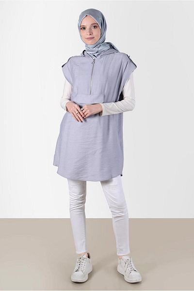 TRENDTESETTÜR Gray Hooded Women's Tunic - T 42767