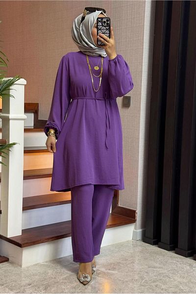 TRENDTESETTÜR WOMEN'S PURPLE (A.PURPLE) LACE-UP DETAILED PANT SUIT T 1071