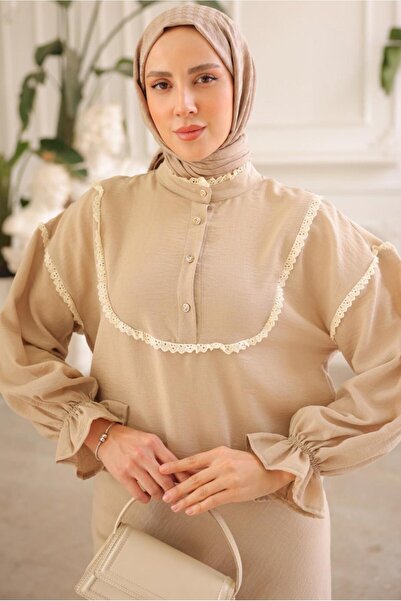 TRENDTESETTÜR WOMEN'S BEIGE LACE DETAILED SKIRT SUIT T 8702