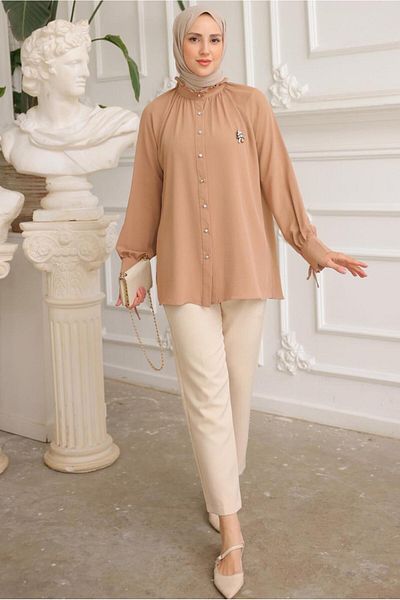 TRENDTESETTÜR Cămașă DETALIE BROȘĂ MARO (CAMEL) FEMEI TUNICĂ T 93616