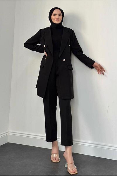 TRENDTESETTÜR WOMEN'S BLACK CROWACE COLLAR PANTS SUIT T 4995