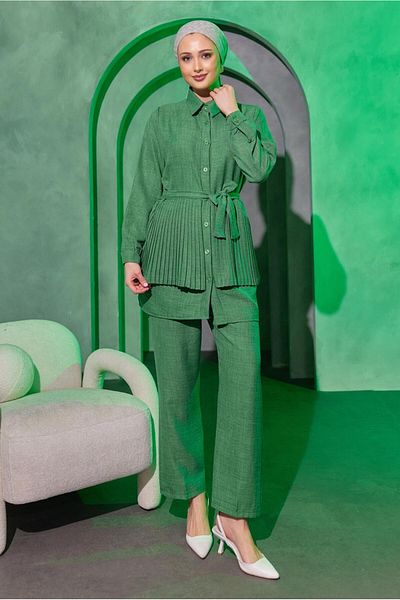TRENDTESETTÜR Πράσινο κοστούμι Benetton με παντελόνι πιέτες - T 4493