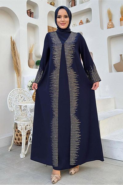 TRENDTESETTÜR Γυναικείο φόρεμα με κεντημένο γιλέκο με παγιέτες Navy Blue T 8948