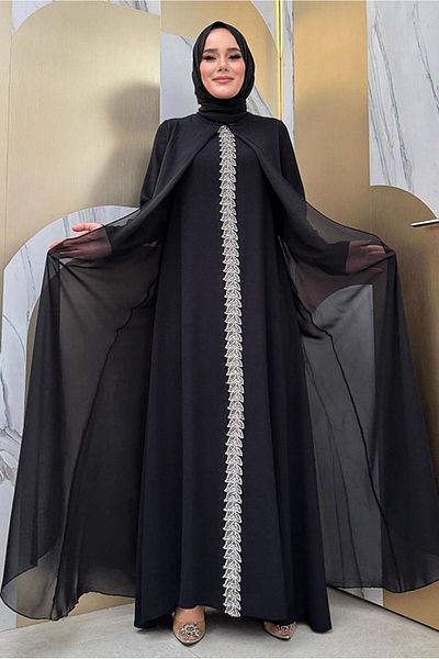 TRENDTESETTÜR Γυναικείο μαύρο φόρεμα σιφόν Cape T 8683
