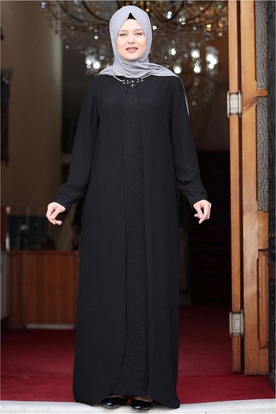 TRENDTESETTÜR Βραδινό φόρεμα μαύρο σιφόν Plus Size - T 5033