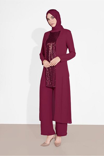 TRENDTESETTÜR WOMEN'S PURPLE (K.VISNE) DUAL TROUSERS SUIT T 3537