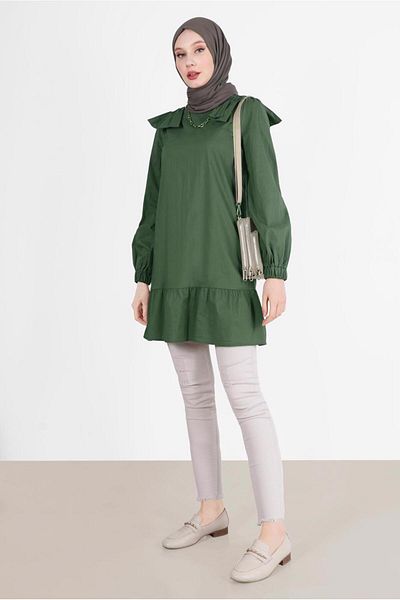 TRENDTESETTÜR KHaki Women's Tunic - Bow Detail, Model 42663