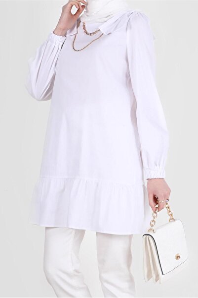 TRENDTESETTÜR Cream Colored Women's Tunic - Bow Detail, Model 42663