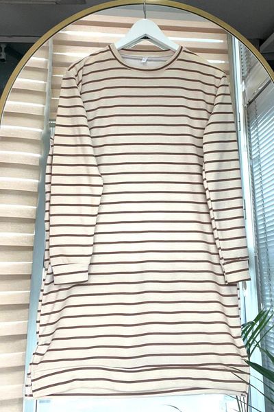 Bold Grup Neva Women's Mink Two Thread Emblem Winter Crew Neck Striped Hijab Tunic Sweatshirt
