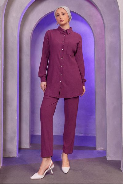 TRENDTESETTÜR WOMEN'S PURPLE (K.LILA) SHIRT COLLAR PANTS SUIT T 4393