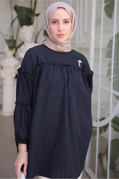 TRENDTESETTÜR Black Tunic - Brooch Detailed, Women's, T 74616