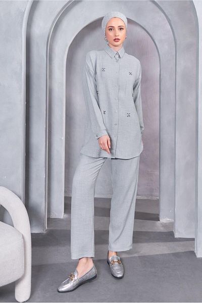 TRENDTESETTÜR بدلة بنطلون بأزرار رمادية للنساء T 1283
