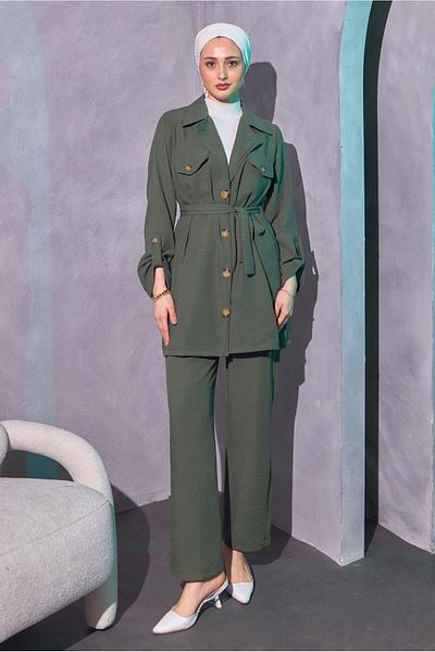 TRENDTESETTÜR Women's - Khaki Belted Trousers Set T 0114