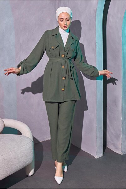 TRENDTESETTÜR Women's - Khaki Belted Trousers Set T 0114