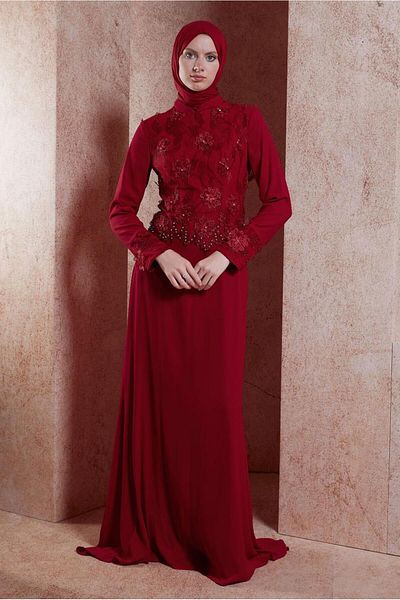 TRENDTESETTÜR Women's Red Chiffon Evening Dress T 5127