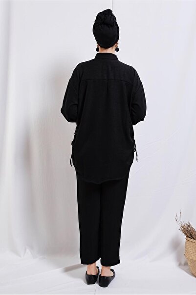 TRENDTESETTÜR WOMEN'S BLACK CHAIN DETAILED PANT SUIT T 2812