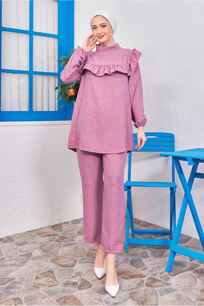 TRENDTESETTÜR WOMEN'S PURPLE (LILA) FLUFFY DETAILED PANT SUIT T 1183