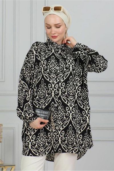 TRENDTESETTÜR Black Patterned Cotton Testicle Tunic - Women's T 2208