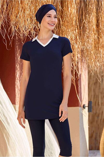TRENDTESETTÜR Costum de baie hijab cu mânecă scurtă pentru femei bleumarin (K.DARK BLUE) T 3905