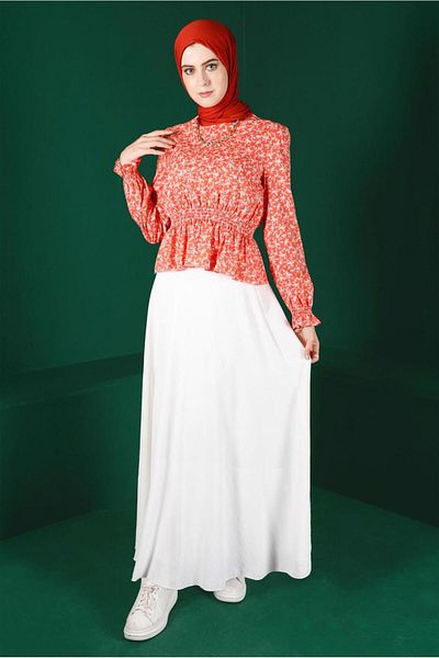 TRENDTESETTÜR بلوزة نسائية منقوشة بالزهور المرجانية - T 42888