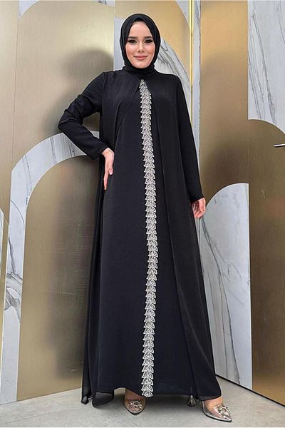 TRENDTESETTÜR Γυναικείο μαύρο φόρεμα σιφόν Cape T 8683