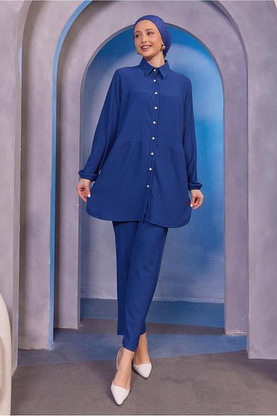 TRENDTESETTÜR ΓΥΝΑΙΚΕΙΟ ΣΕΤ ΠΟΥΚΑΜΙΣΟ ΣΚΟΥΡΟ ΜΠΛΕ (INDIGO) ΜΕ ΠΑΝΤΕΛΟΝΙ ΠΟΥΚΑΜΙΣΟ T 3936