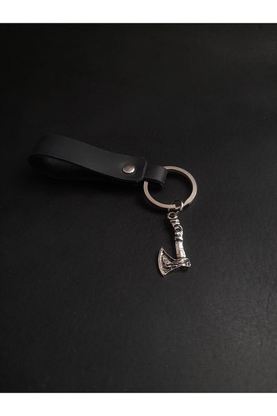 BSN Store Nordic Fashion Genuine Leather Keychain with Axe Figure
