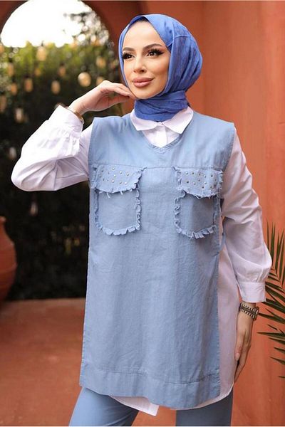 TRENDTESETTÜR Σετ Τρία Παντελόνια με Λεπτομέρεια Blue Zamba - Γυναικείο T 6091