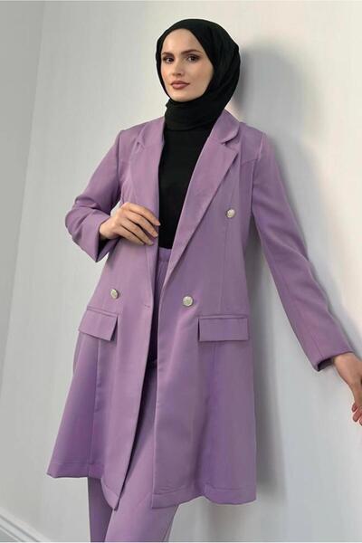 TRENDTESETTÜR KADIN MOR (LİLA) KRUVAZE YAKA PANTOLONLU TAKIM T 4995