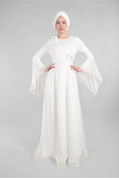 TRENDTESETTÜR WOMEN'S CREAM FLOWER ACCESSORIES EVENING DRESS T 50393